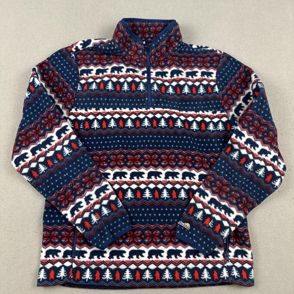 Chubbies Jacket Men Large Blue Fleece 1/4 Zip Fair Isle Bears Trees Christmas